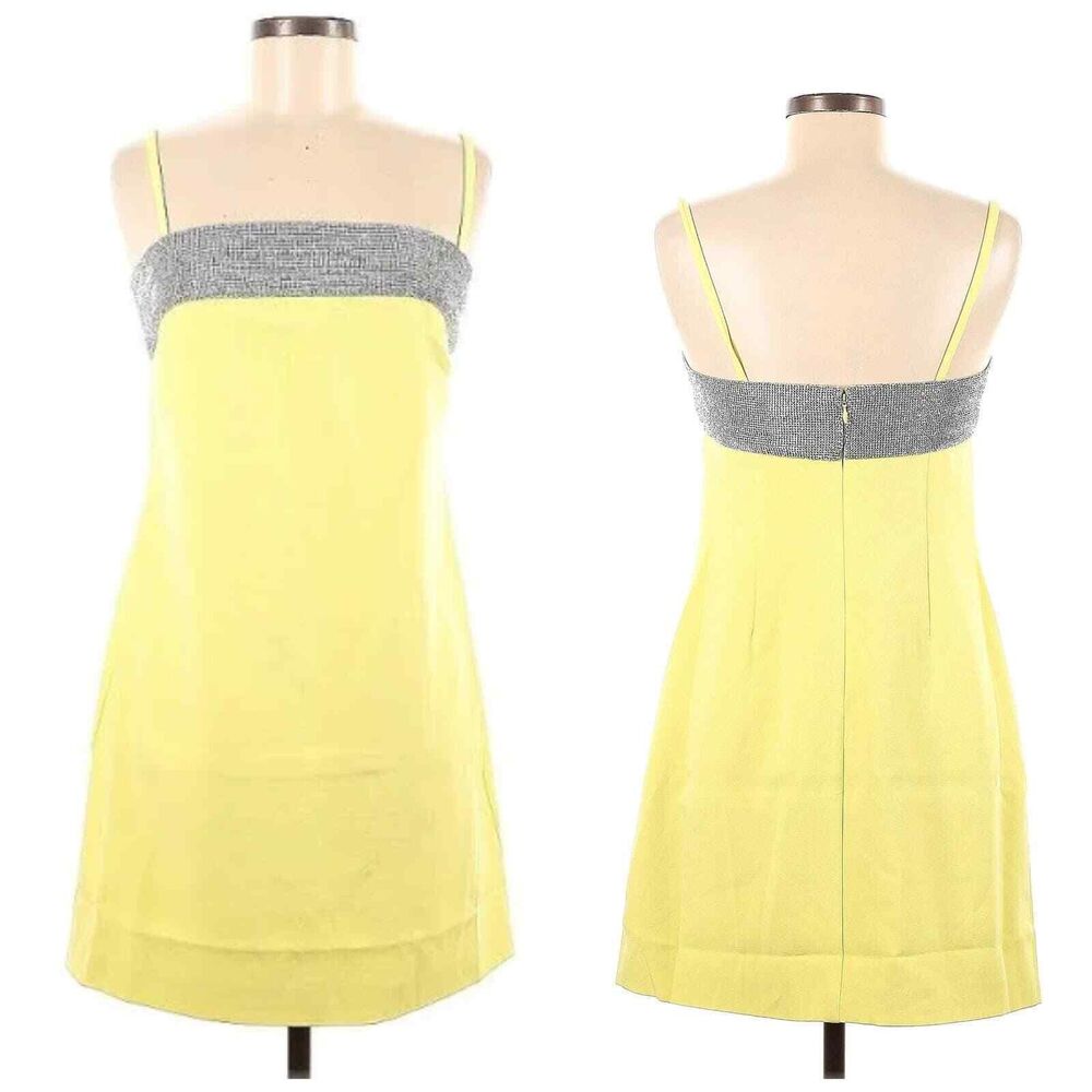 LBV. Women's Lemon Crepe Crystal Sequin Spaghetti Strap Mini Dress Sz 0 NWt 298